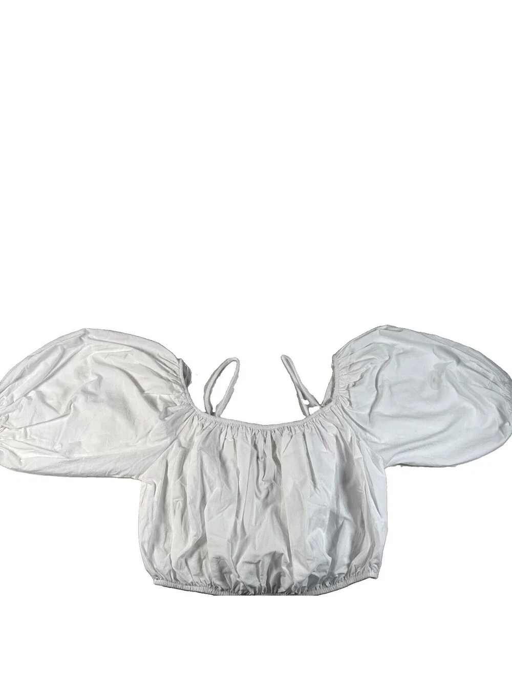 ZARA Womens Ballon Sleeve Crop Top Blouse White SZ Large New With Tag Pre Owned